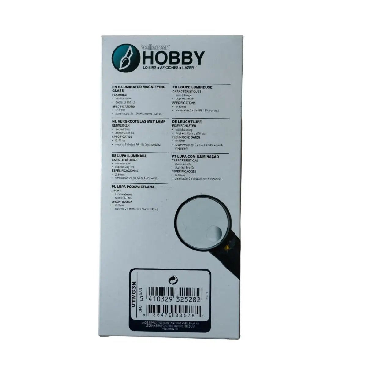 Dos de la boîte de loupe lumineuse Valmar