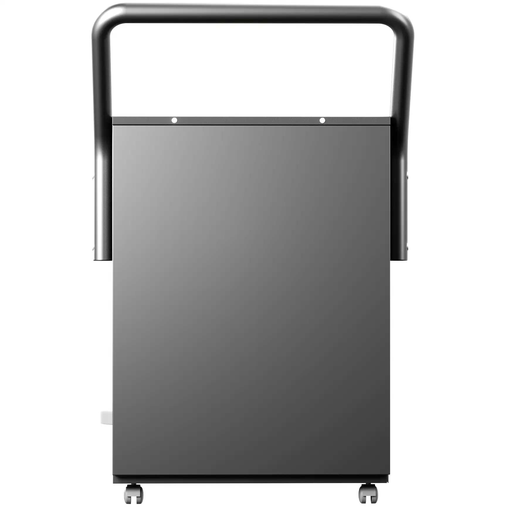 Vue arrière du déshumidificateur Clivex ProDry 50L avec poignée robuste et roulettes, idéal pour une mobilité facile dans les grands espaces.