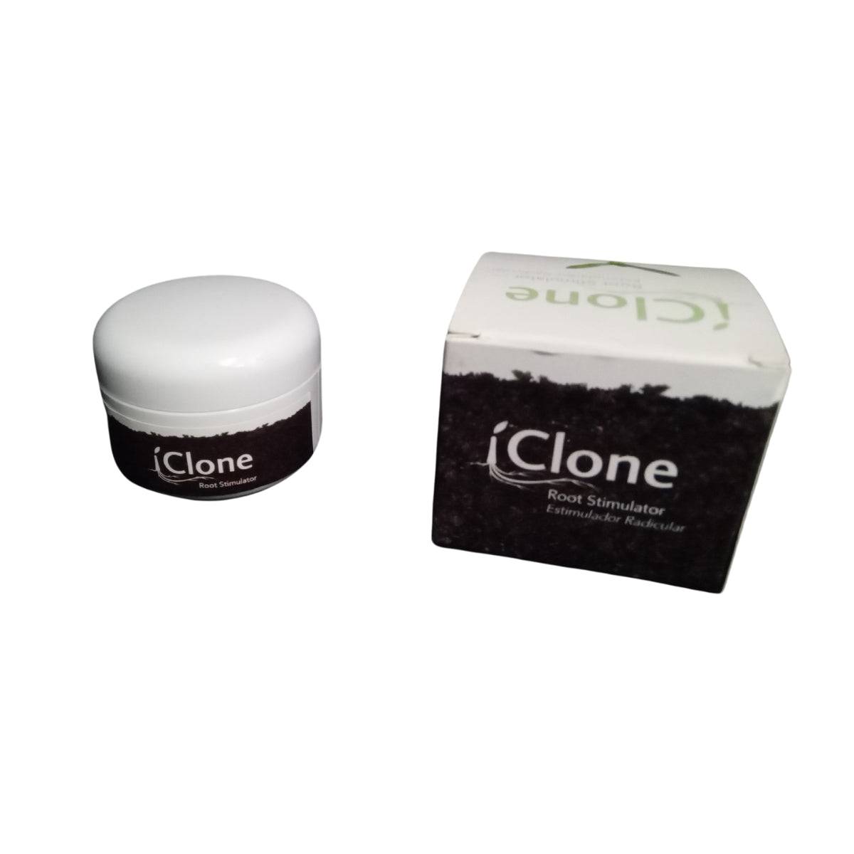 Hormone de bouturage aux algues Iclone gel 50ml en pot blanc avec emballage, idéale pour stimuler la croissance racinaire des boutures.