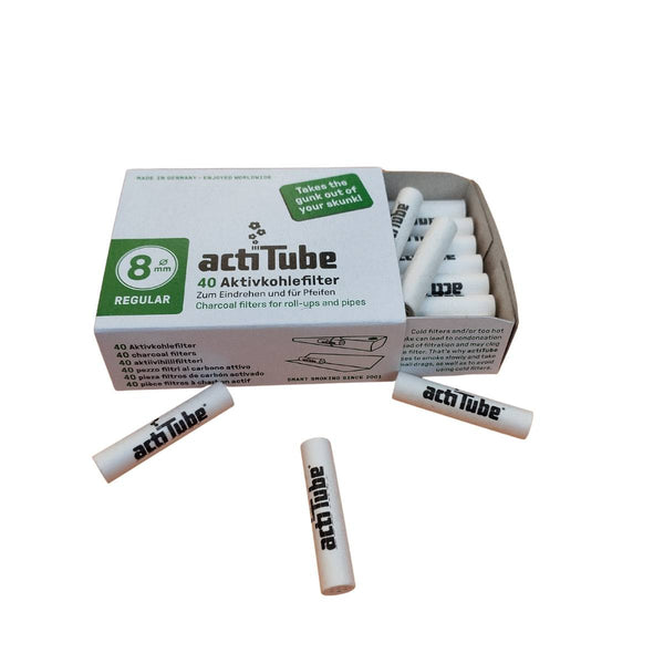 Filtres Actitube 8mm - 40 Pièces pour fumeurs, avec charbon actif pour une filtration optimale et un goût purifié. Accessoire idéal pour papiers Rolls.