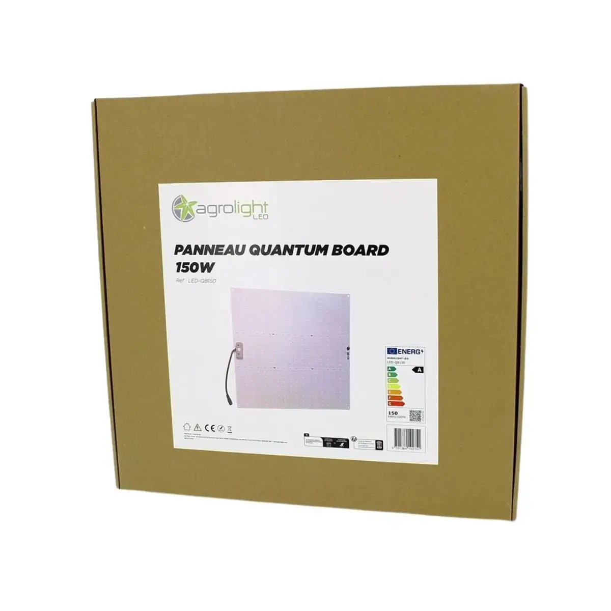 Emballage du panneau LED Quantum Board 150W AGROLIGHT avec étiquette produit, conçu pour la culture indoor avec technologie Full Spectrum.