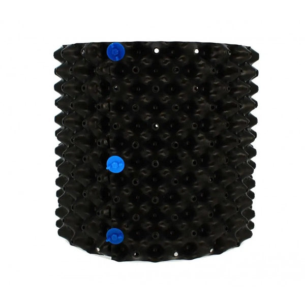 Air Grow Pot rond de 15 litres avec 3 vis bleues, conçu en plastique noir perforé pour optimiser la croissance racinaire des plantes en pot.