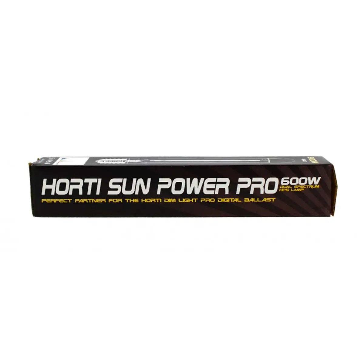 Emballage horizontal de l’ampoule HPS 600W Horti Sun Power Pro, compatible ballast numérique, pour culture indoor haute intensité lumineuse.