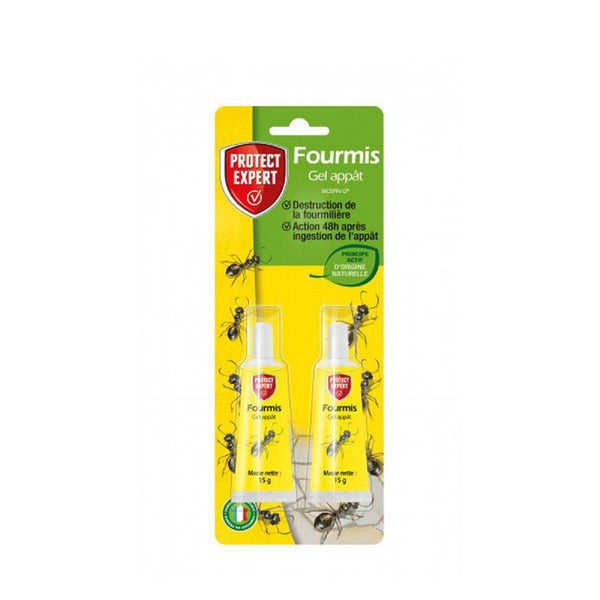 Anti fourmis en gel de 2x15gr Expert Protect, appât insecticide efficace en 48h contre les colonies de fourmis, usage intérieur et extérieur.