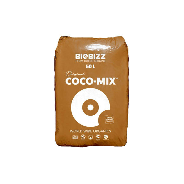 Sac de substrat à base de fibre de coco Biobizz Coco-Mix 50l pour jardinage, idéal pour optimiser la croissance des plantes en intérieur ou extérieur.