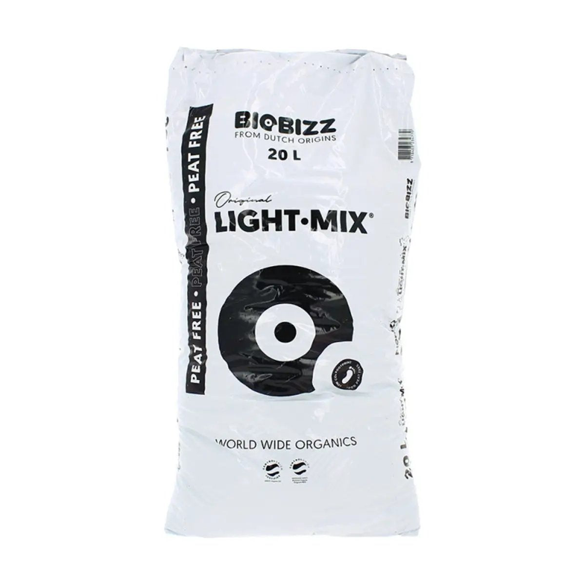 Sac de substrat Biobizz Light Mix 20L sans tourbe, terreau léger et aéré idéal pour jeunes plantes et culture indoor. Convient au jardinage bio.