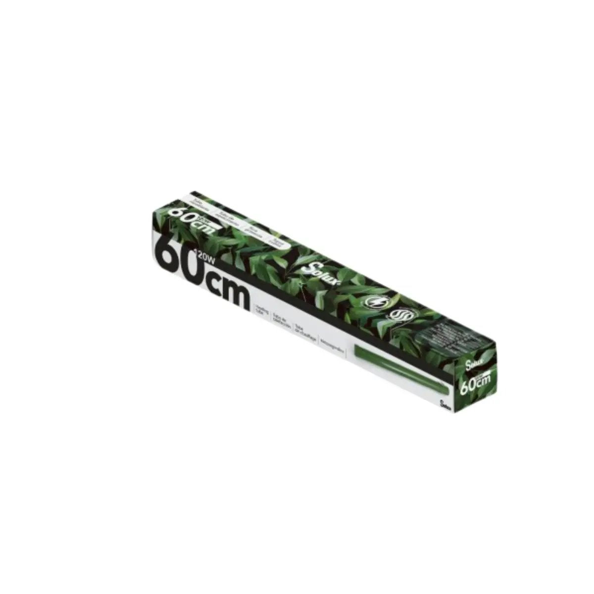 Emballage du Tube Chauffant 120W – Chauffage pour Tentes de Culture Solux, design vert avec indication 60cm pour serres et jardins.