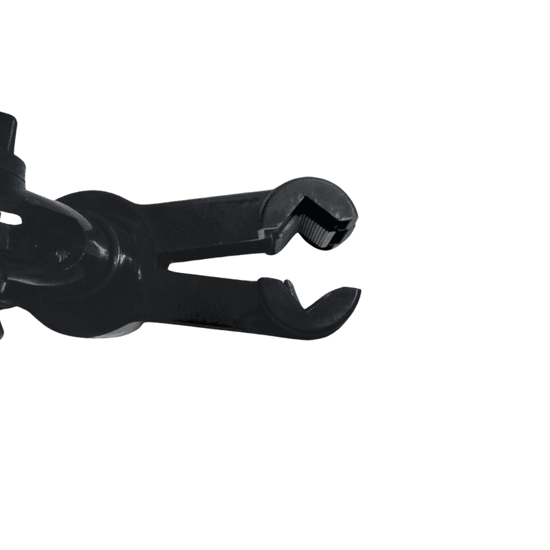 Vue rapprochĂ©e de lâadaptateur clip pour ventilateur Ă pince avec mĂąchoires ouvertes. IdĂ©al pour ventilation en environnement domestique ou horticole.