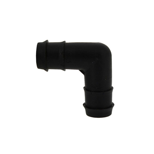 Coude PE de 25mm pour systèmes d'irrigation Saucegrowing, connecteur cannelé noir en plastique pour tuyaux de jardin et micro-irrigation.