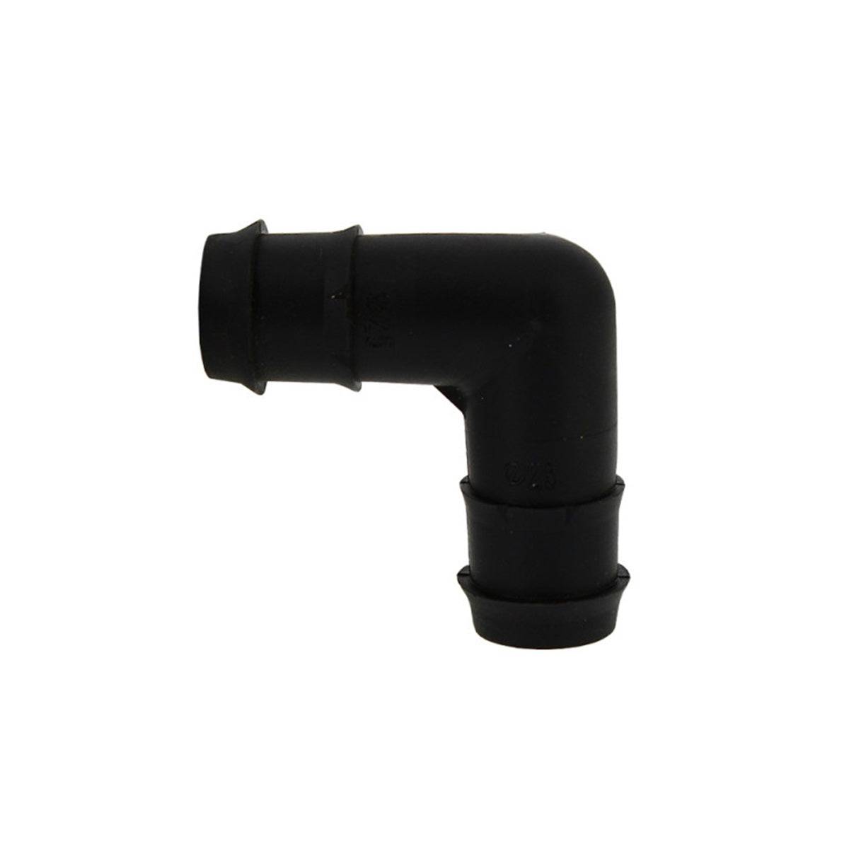 Coude PE de 25mm pour systèmes d'irrigation Saucegrowing, connecteur cannelé noir en plastique pour tuyaux de jardin et micro-irrigation.