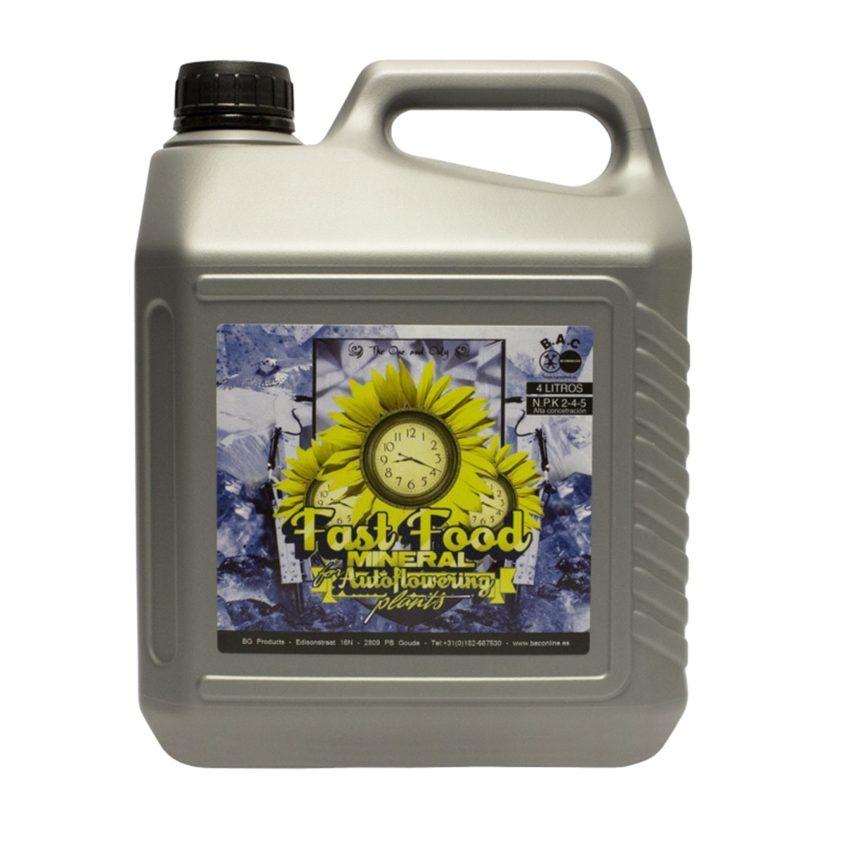 Bouteille d'engrais pour plantes autofloraison BAC Fast Food Mineral 4 litres