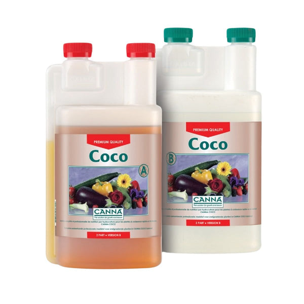 Deux bouteilles d'engrais CANNA Coco A&B de 1 Litre