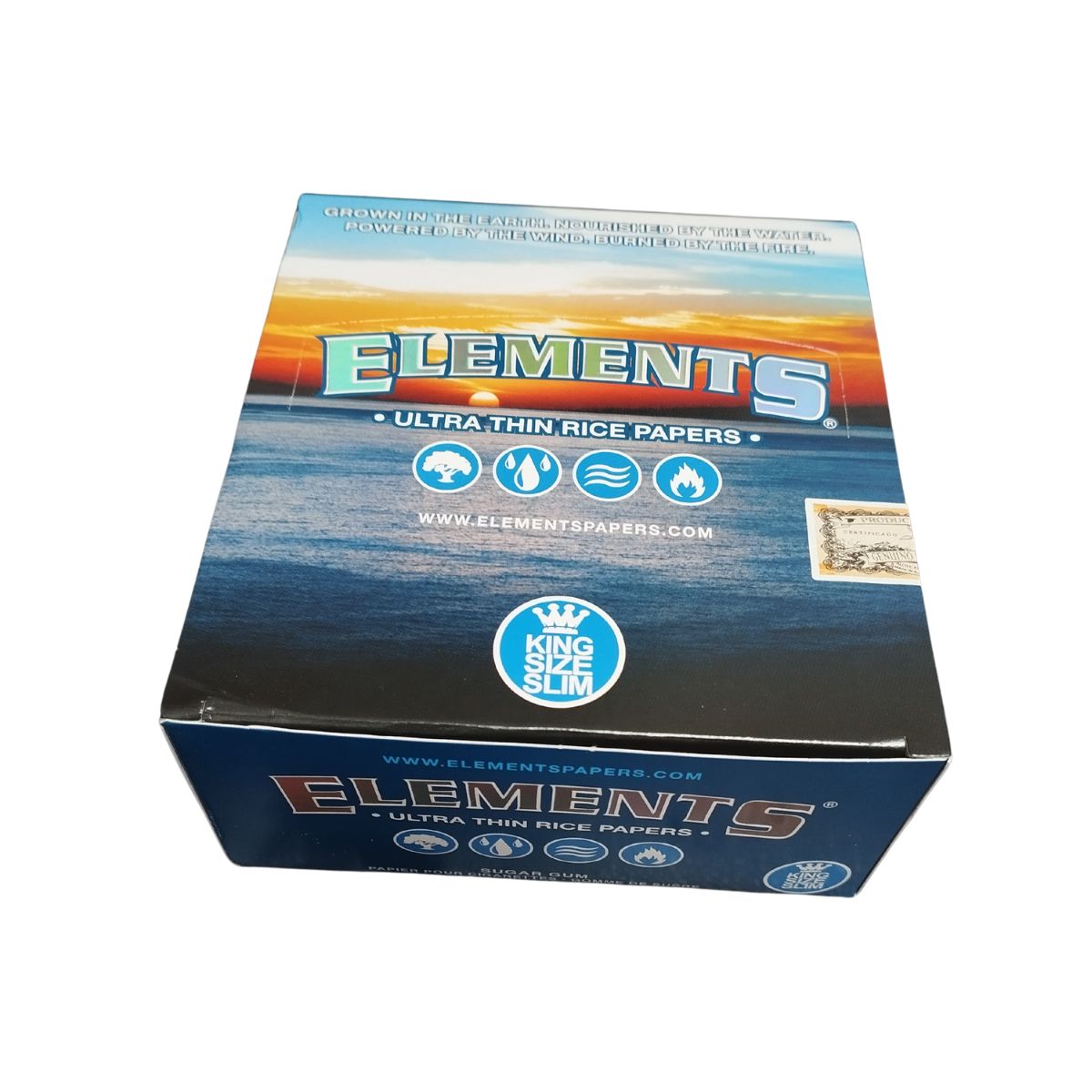 Boîte de 50 carnets de feuilles à rouler Elements King Size Slim en pâte de riz.