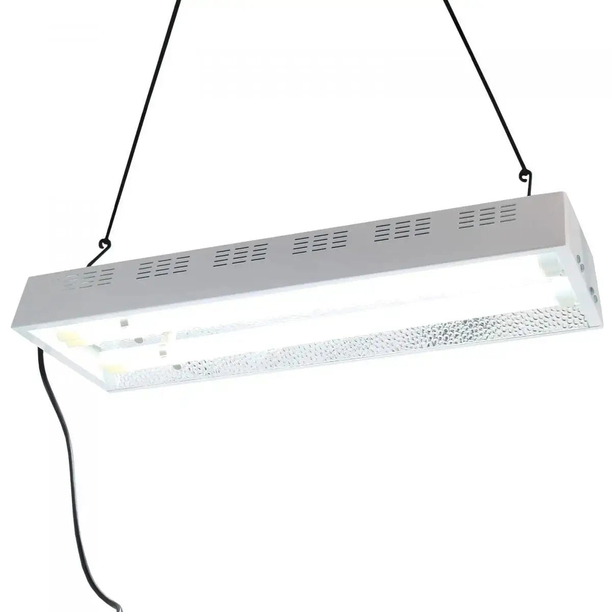 Lampe de culture Turbo Néon 2x55W Florastar suspendue avec réflecteur intégré, idéale pour la croissance indoor des plantes.