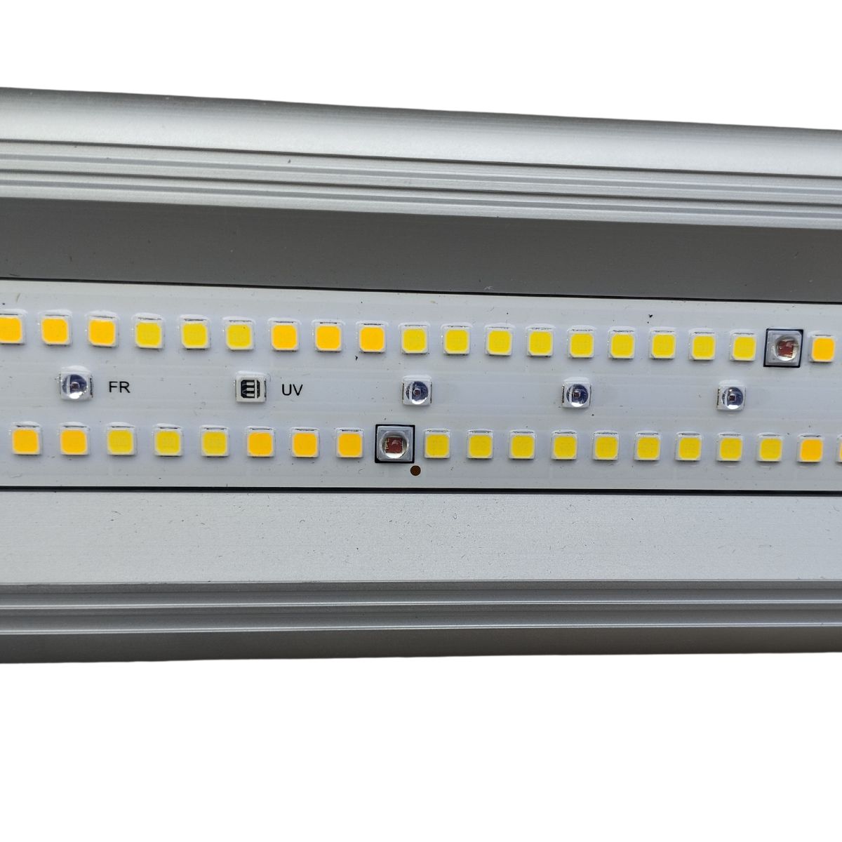 Détail des LED UV et infrarouges sur la lampe de culture HortiSpectra B200 Plus X2 200W, pour un spectre complet et puissant.