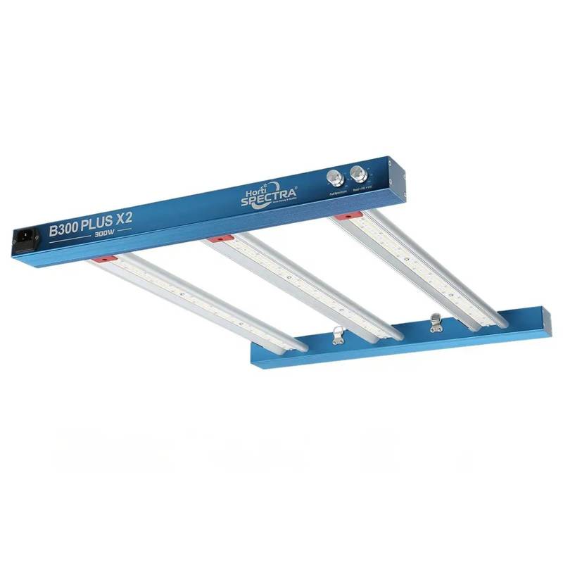 Lampe LED HortiSpectra B300 PLUS X2 300W à spectre complet, idéale pour la croissance des plantes en tente de culture 80x80x180 cm.
