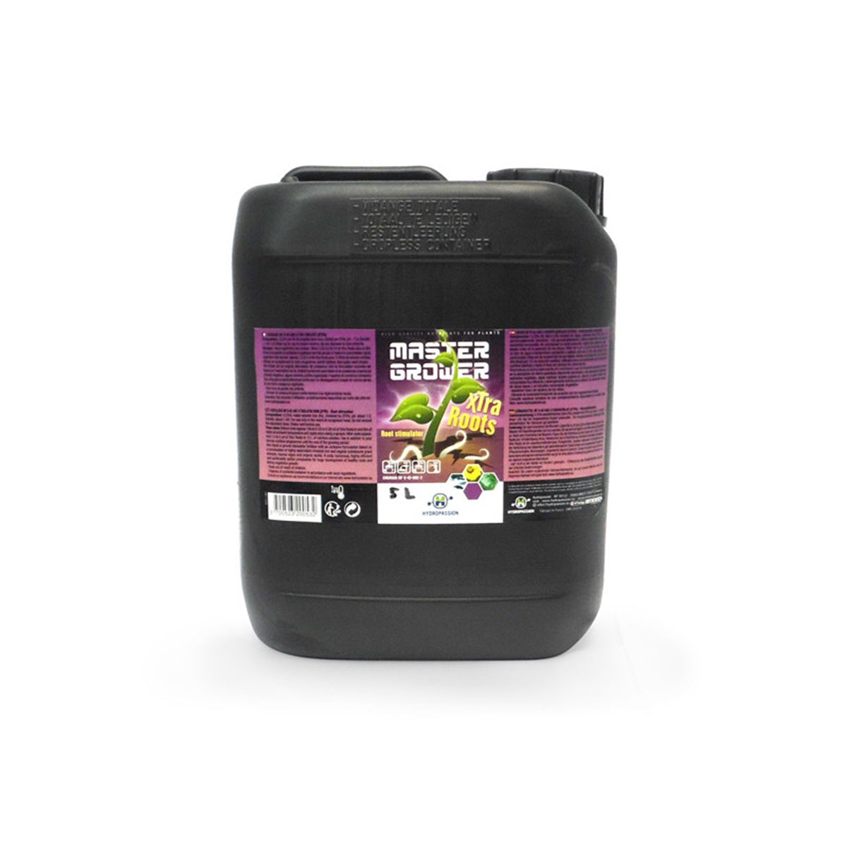 Bidon de 5L d'engrais racinaire Xtra Roots Master Grower, idéal pour le bouturage et la croissance des racines en horticulture domestique.