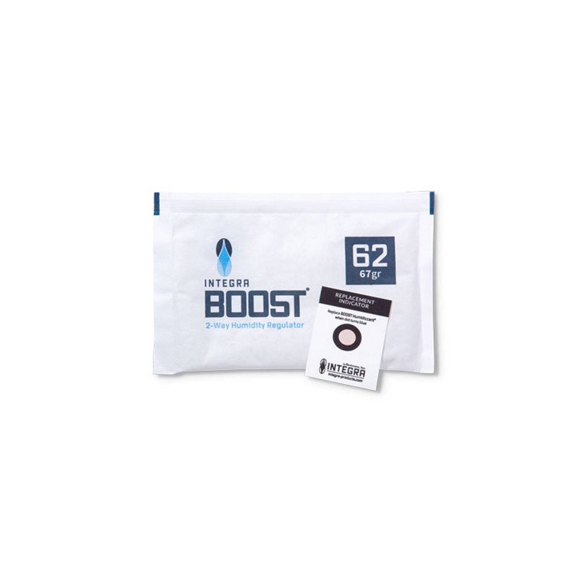 Sachet de contrôle d'humidité Integra Boost 67gr - 62% avec indicateur d'humidité, idéal pour le stockage des herbes aromatiques et le curing.