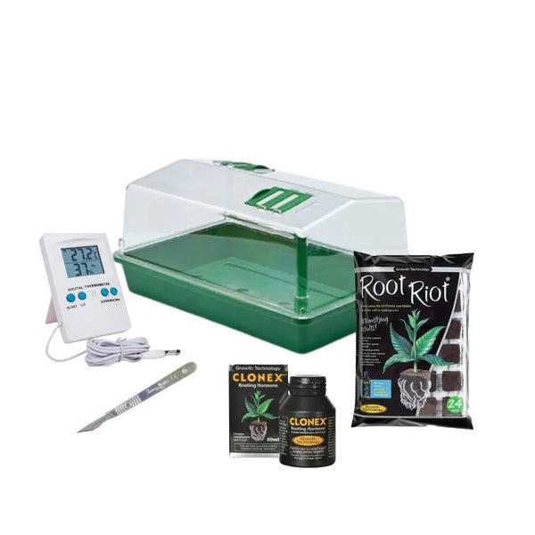Kit de Propagation complet Conex avec propagateur 43, gel Clonex, Root Riot, thermomètre digital et scalpel pour bouturage et germination.