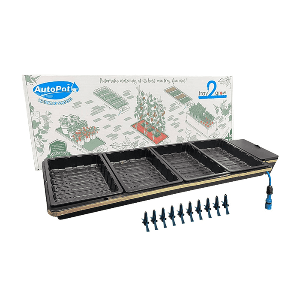 Kit de culture autonome Tray2Grow AutoPot avec plateau de bouturage et systÚme d'irrigation sans électricité. Idéal pour semis et propagation indoor.
