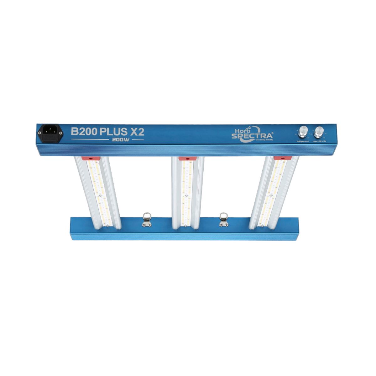 Lampe LED HortiSpectra B200 Plus X2 200W avec spectre UV-IR, idéale pour culture indoor sur petite surface de 60x60 à 100x100 cm.