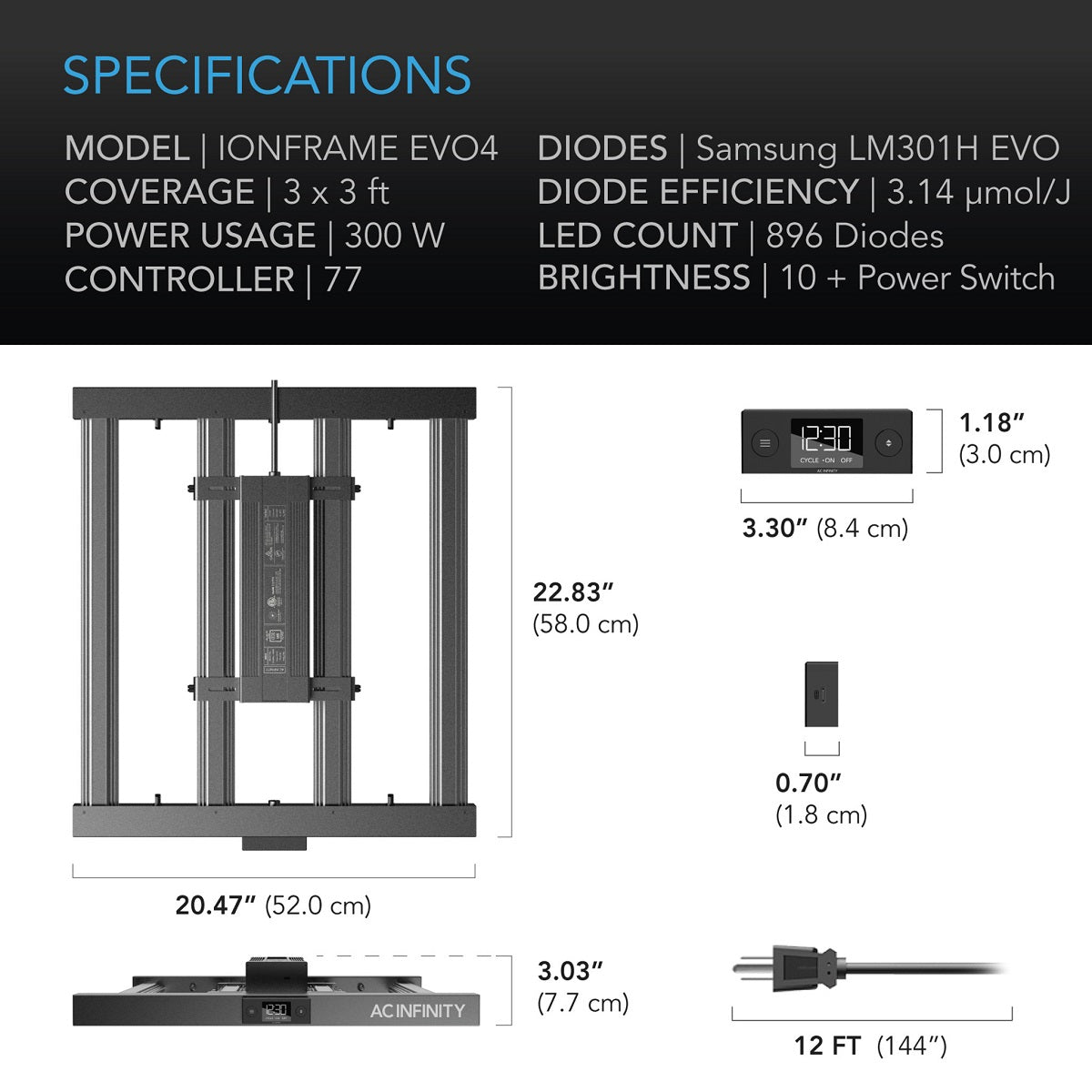 Lampe de culture AC Infinity Ionframe Evo4 300w