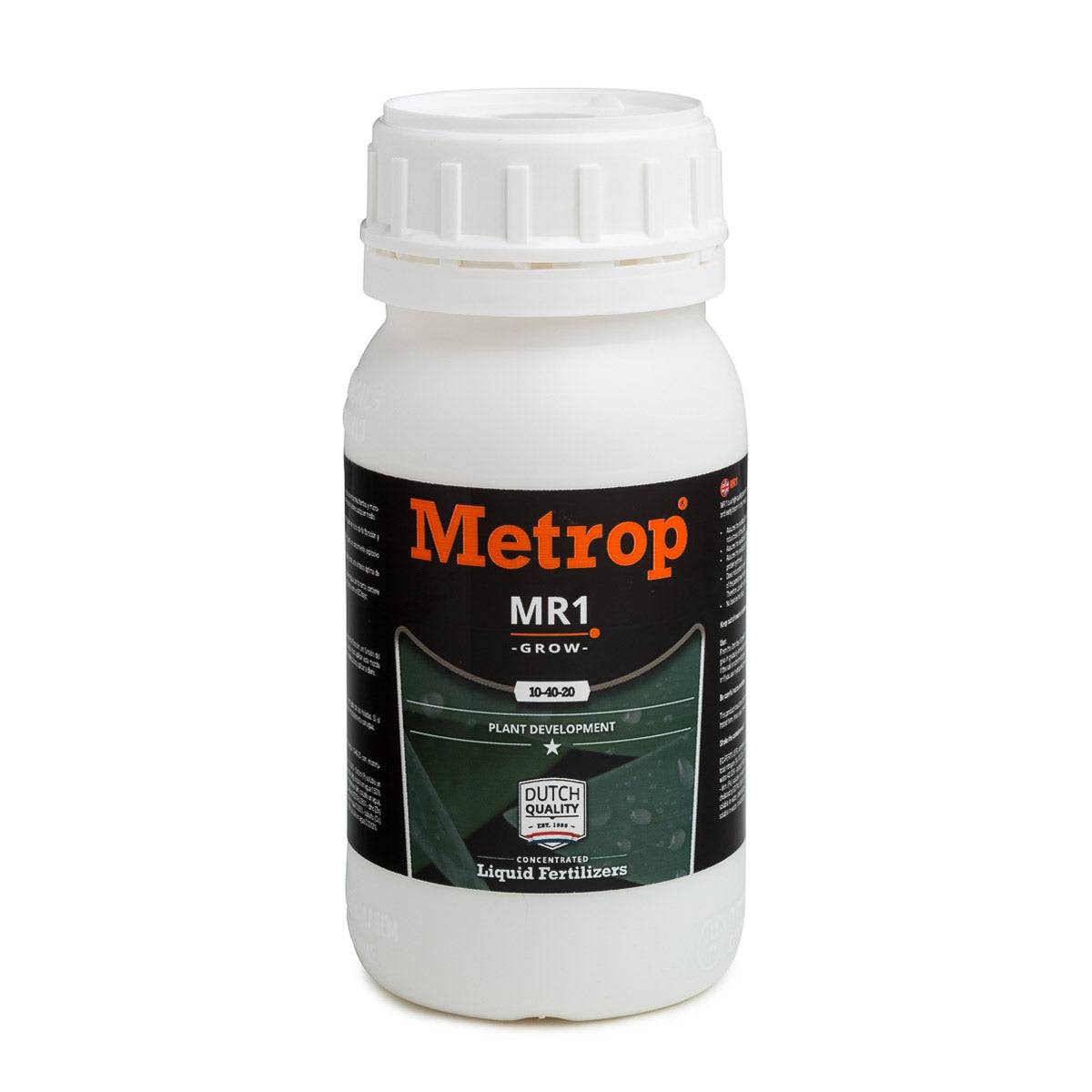 Engrais croissance Metrop MR1 250ml pour plantes, formule concentrée NPK 10-40-20 idéale pour culture indoor. Fertilisant liquide haute qualité.
