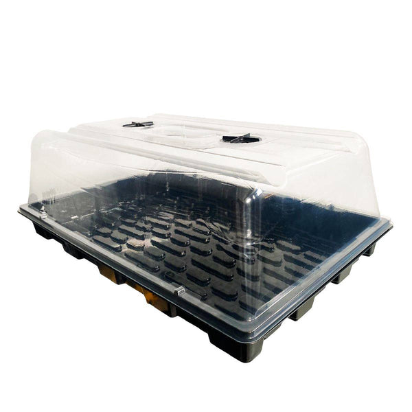 Mini serre souple 59x39x21 cm avec couvercle transparent et aérations réglables, idéale pour semis et boutures en intérieur ou serre.