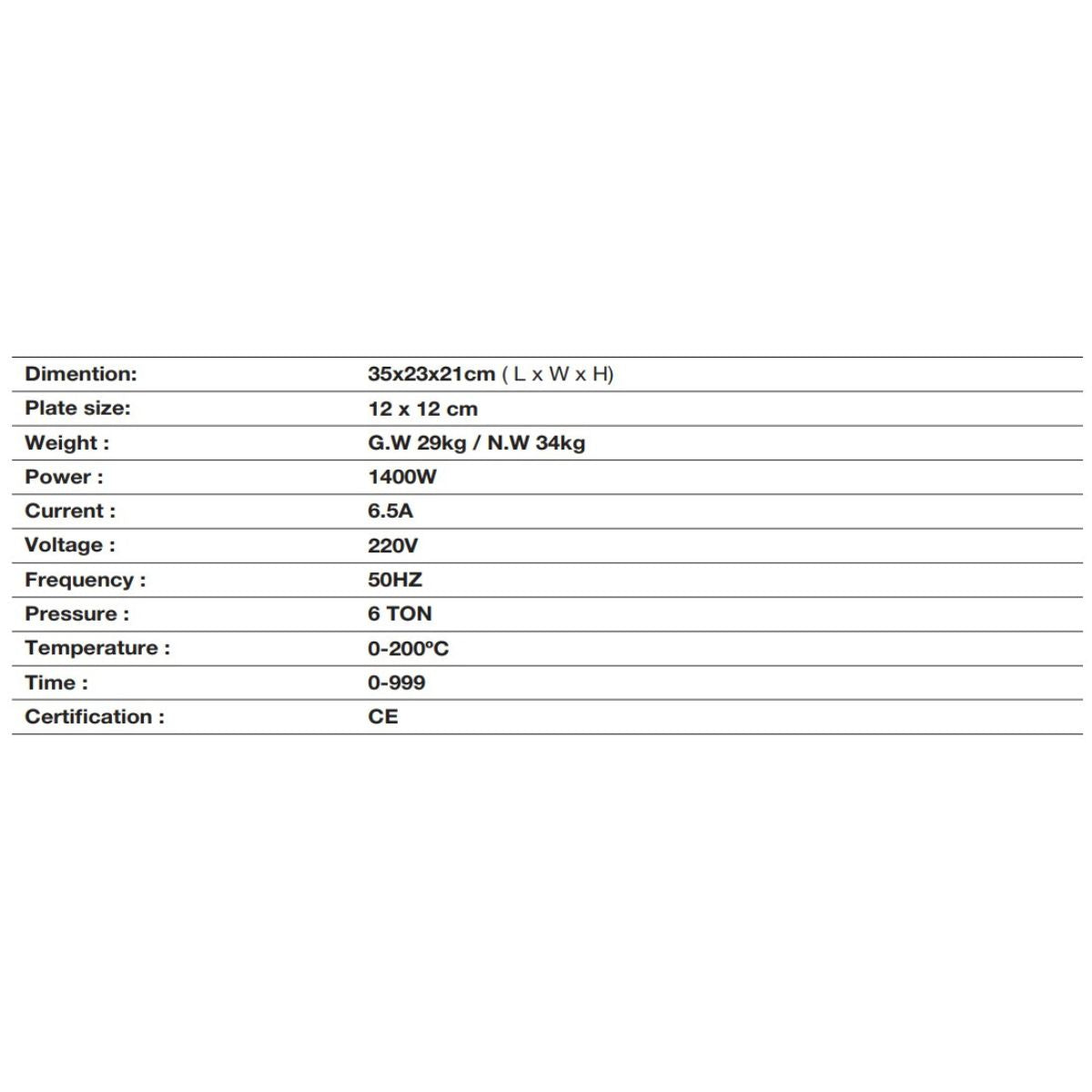 Fiche technique de la presse hydraulique Qnubu de 6 tonnes