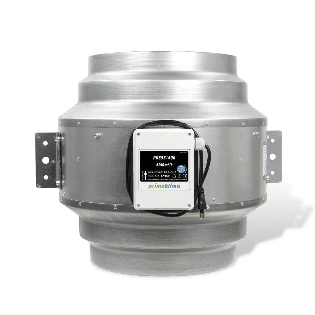 Ventilateur Prima Klima PK 355/400 avec boîtier de contrôle intégré, extracteur d'air puissant 4150m3/h pour ventilation industrielle ou culture indoor.