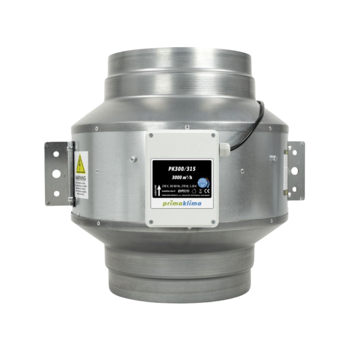 Extracteur d'air Prima Klima PK300/315mm Blue Line en métal, débit 3000m³/h, idéal pour ventilation industrielle et espaces professionnels.