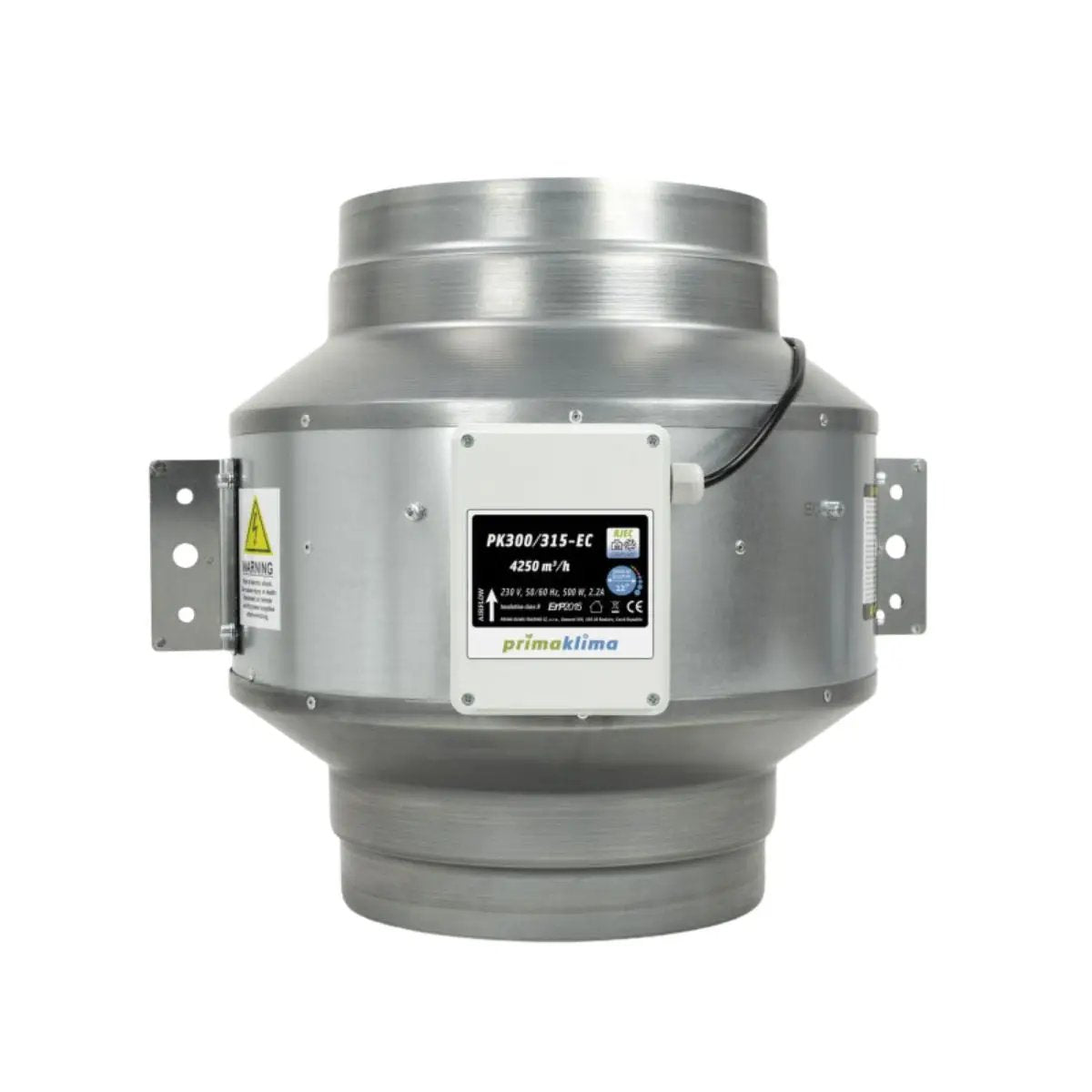 Ventilateur de conduit PK 300/315 Prima Klima Blue Line en acier, extracteur d'air industriel 4250m³/h pour systèmes HVAC professionnels.
