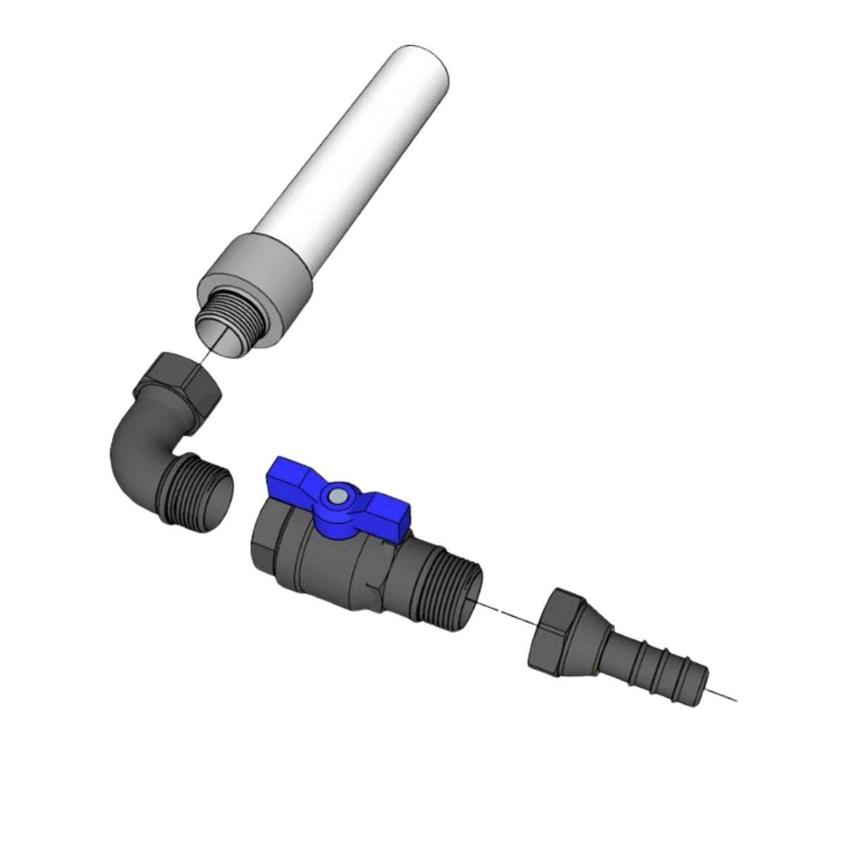 Adaptateur coudé 32x16mm Growrilla avec vanne push-fit, idéal pour systèmes hydroponiques et raccords de tuyaux d'irrigation étanches.