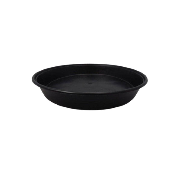 Soucoupe Ronde de 40cm pour pot de jardinage en plastique noir, idéale pour le drainage des plantes en pots géotextiles ou classiques.