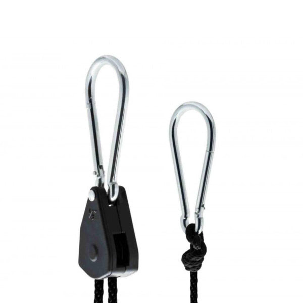 Crochets de suspension Prohanger XL avec mousquetons métalliques et poulie robuste, supportant jusqu'à 68 kg pour tente de culture indoor.