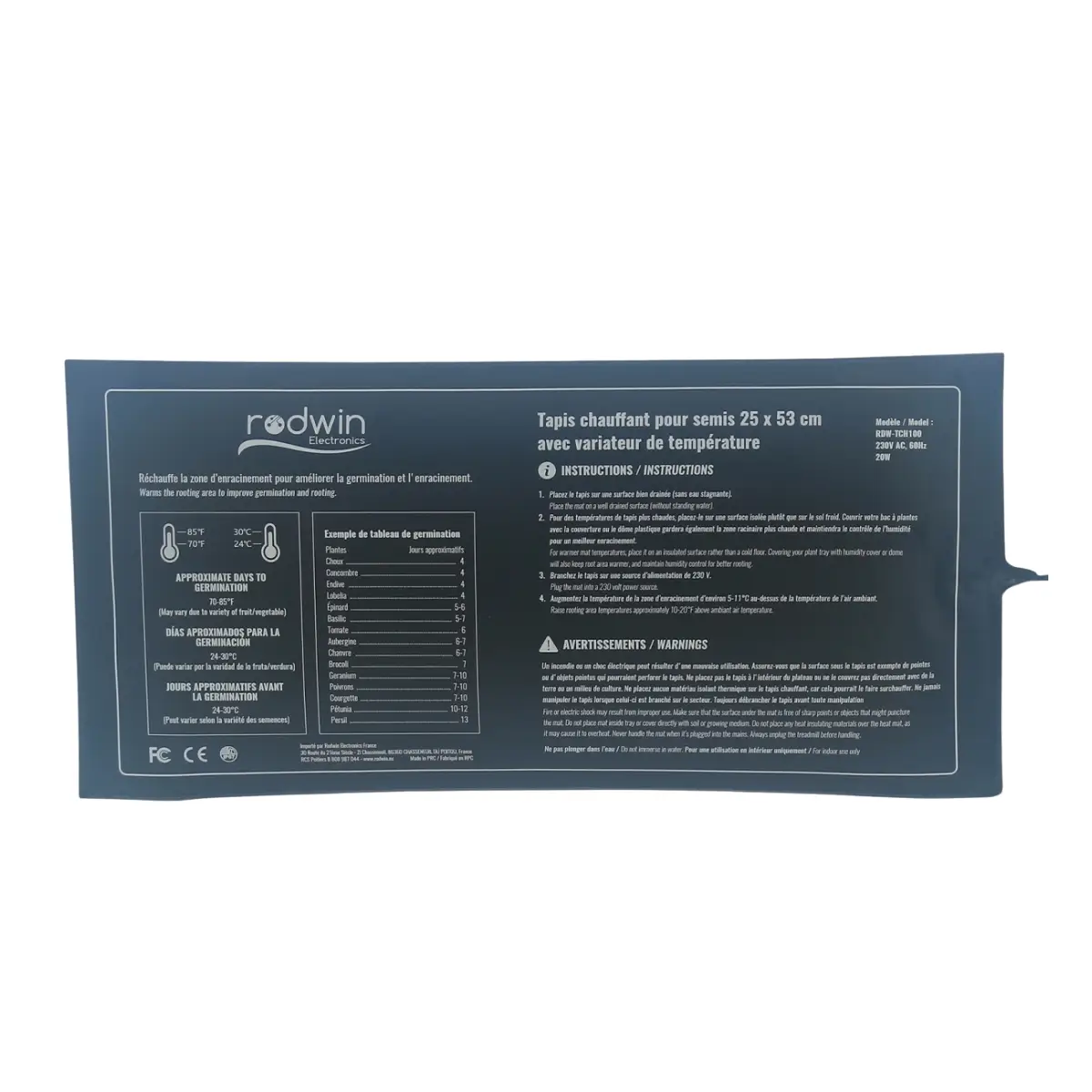 Tapis chauffant Rodwin 25x53cm avec instructions