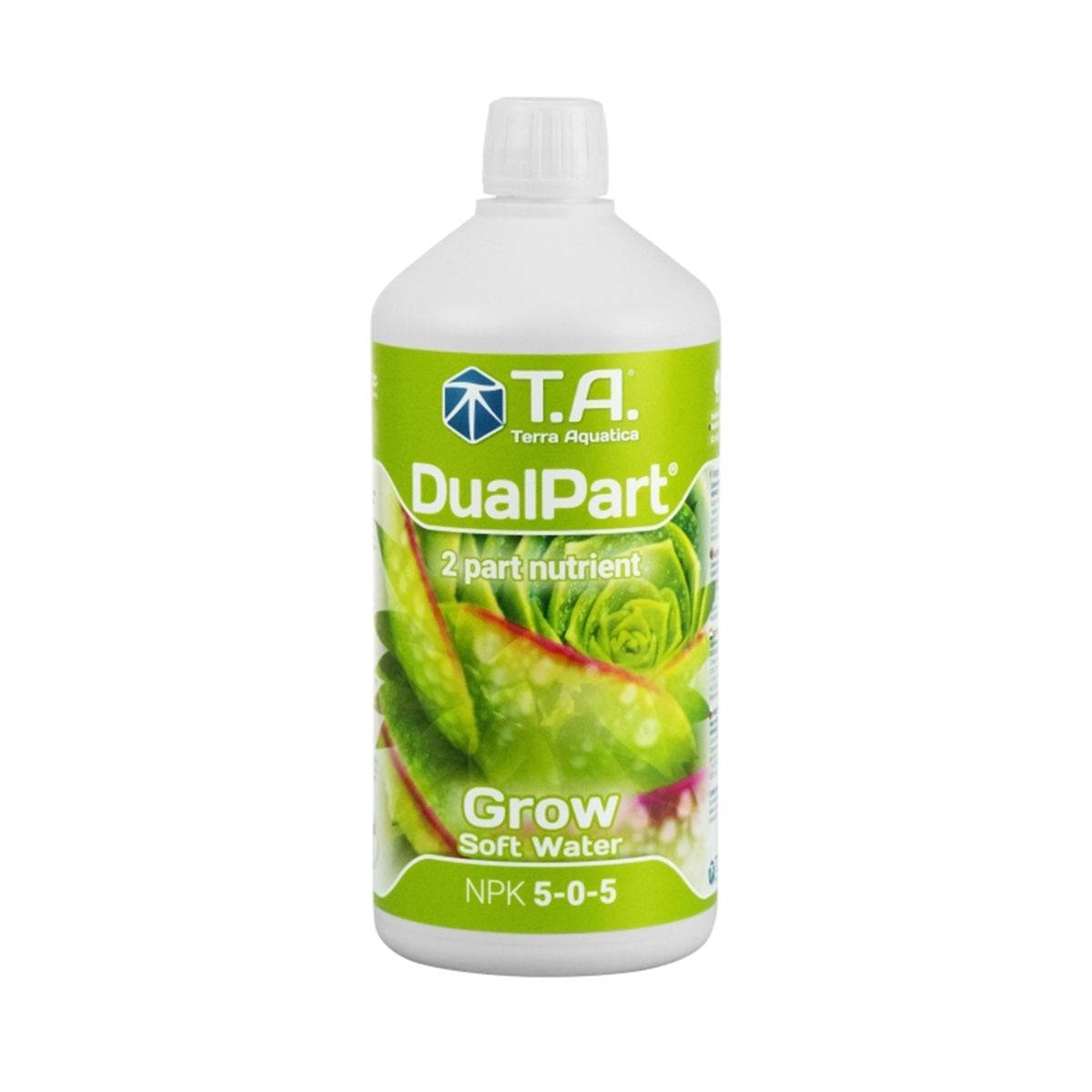 Engrais de croissance DualPart Grow 1L pour eau douce de Terra Aquatica, idéal pour culture indoor. Formule NPK 5-0-5 pour plantes vigoureuses.