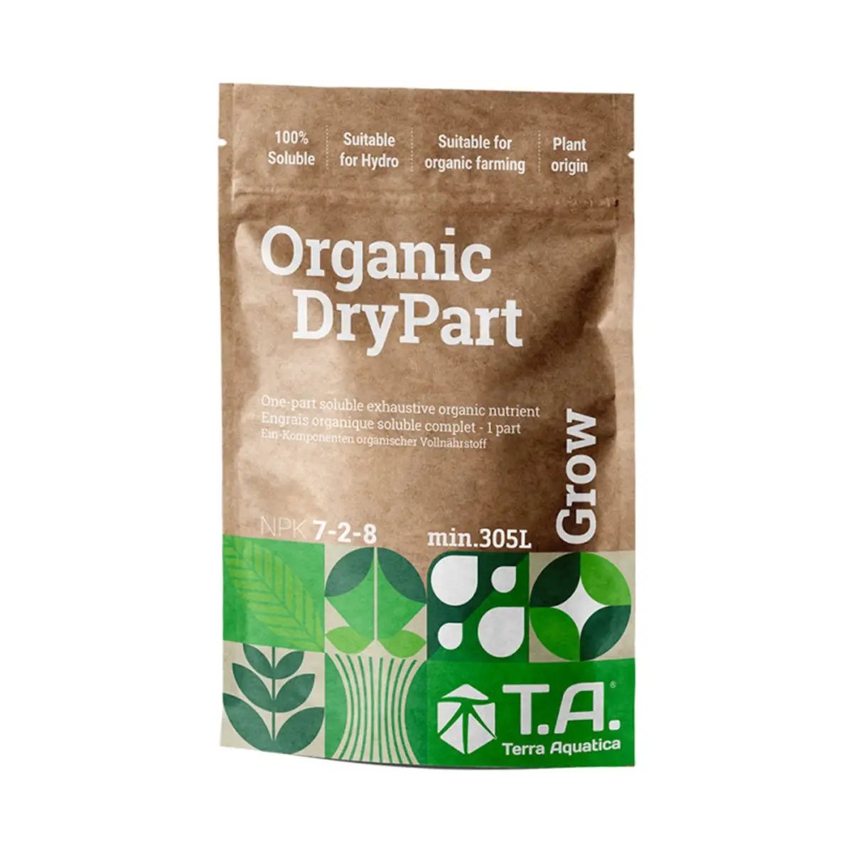Engrais bio en poudre Terra Aquatica Organic DryPart Grow – sachet pour 305 L de solution nutritive
