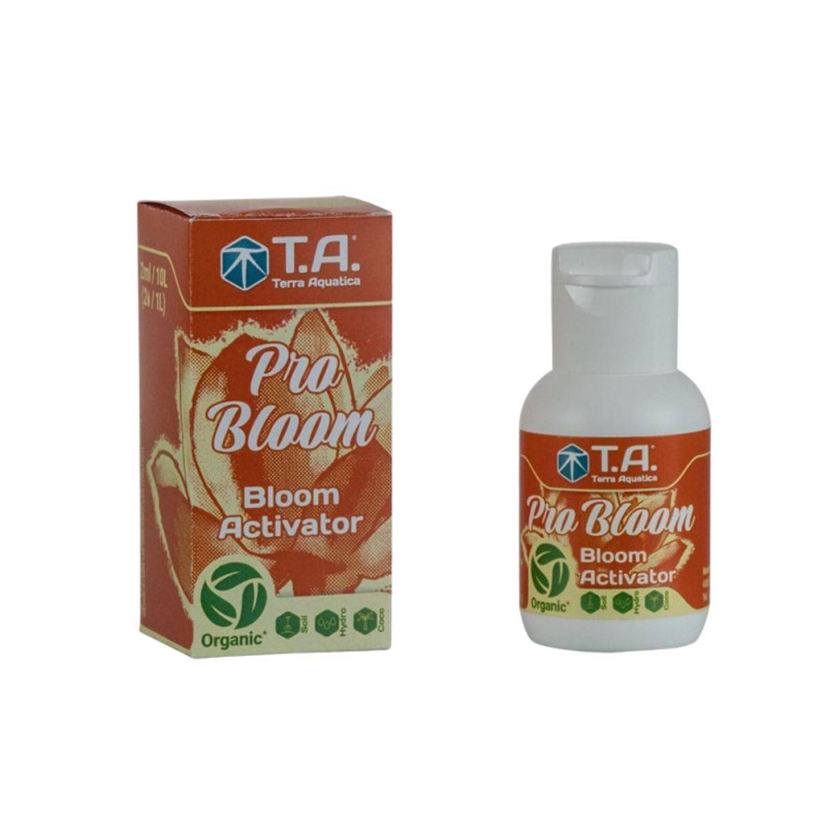 Engrais bio Terra Aquatica PRO BLOOM 60ml avec boîte et flacon, stimulateur de floraison pour culture en sol, coco et hydroponie.