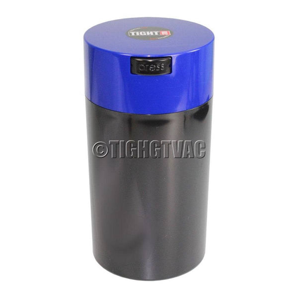 Boite sous-vide pour curing TIGHTVAC bleu de 1.30l avec couvercle hermétique, idéale pour conserver les fleurs de récolte. Contenant noir et bleu conçu pour le stockage longue durée.