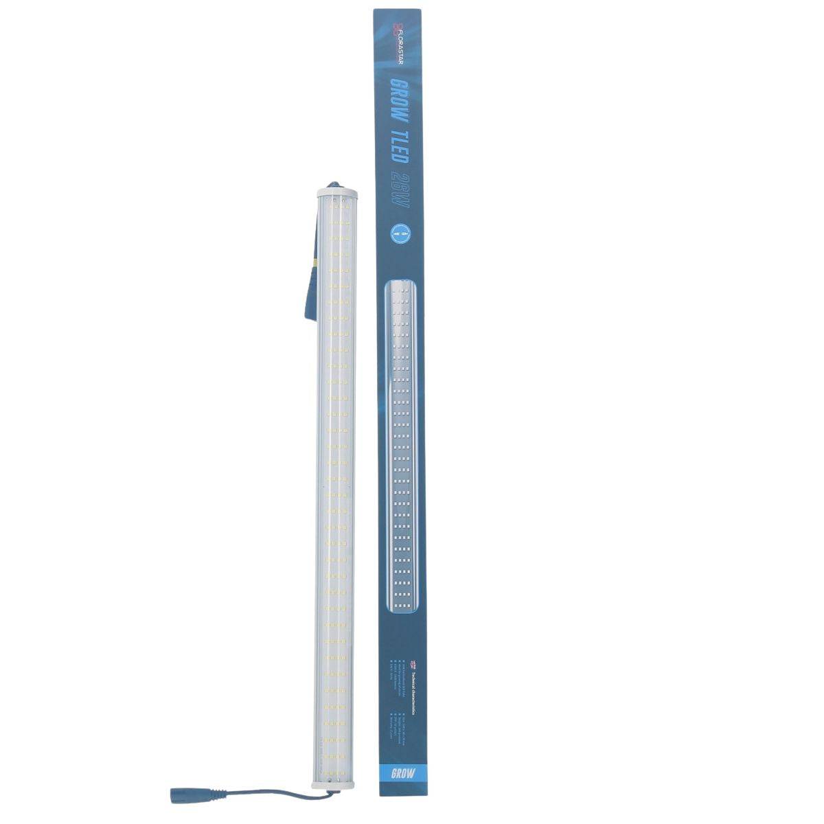 Lampe de culture LED Florastar TLED 26W 6500K avec emballage, idéale pour la croissance indoor des semis et boutures. Longueur 55 cm, lumière blanche.