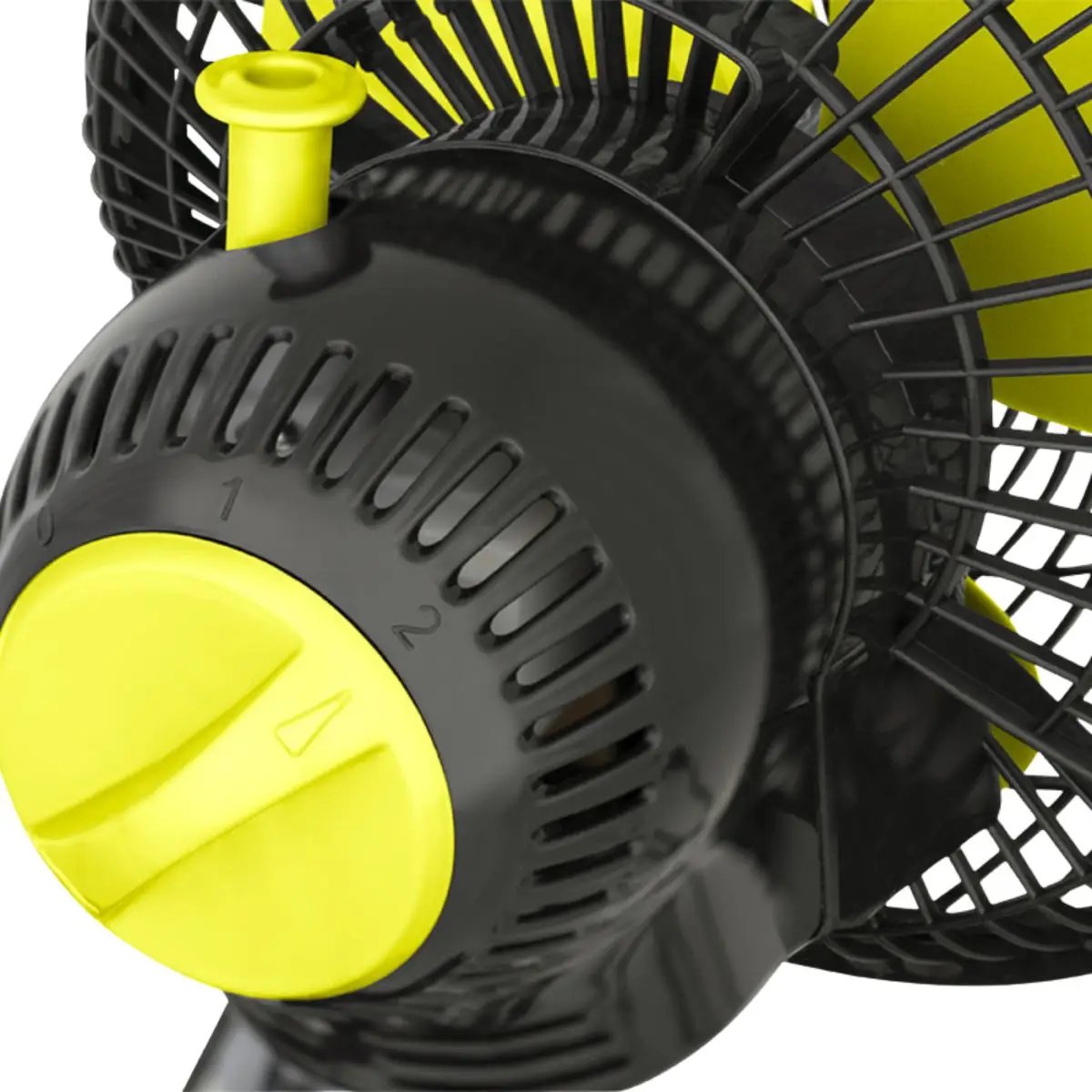 Zoom sur le bouton de réglage à deux vitesses du ventilateur oscillant à clip 20cm 20W, pour un contrôle optimal du flux d’air.