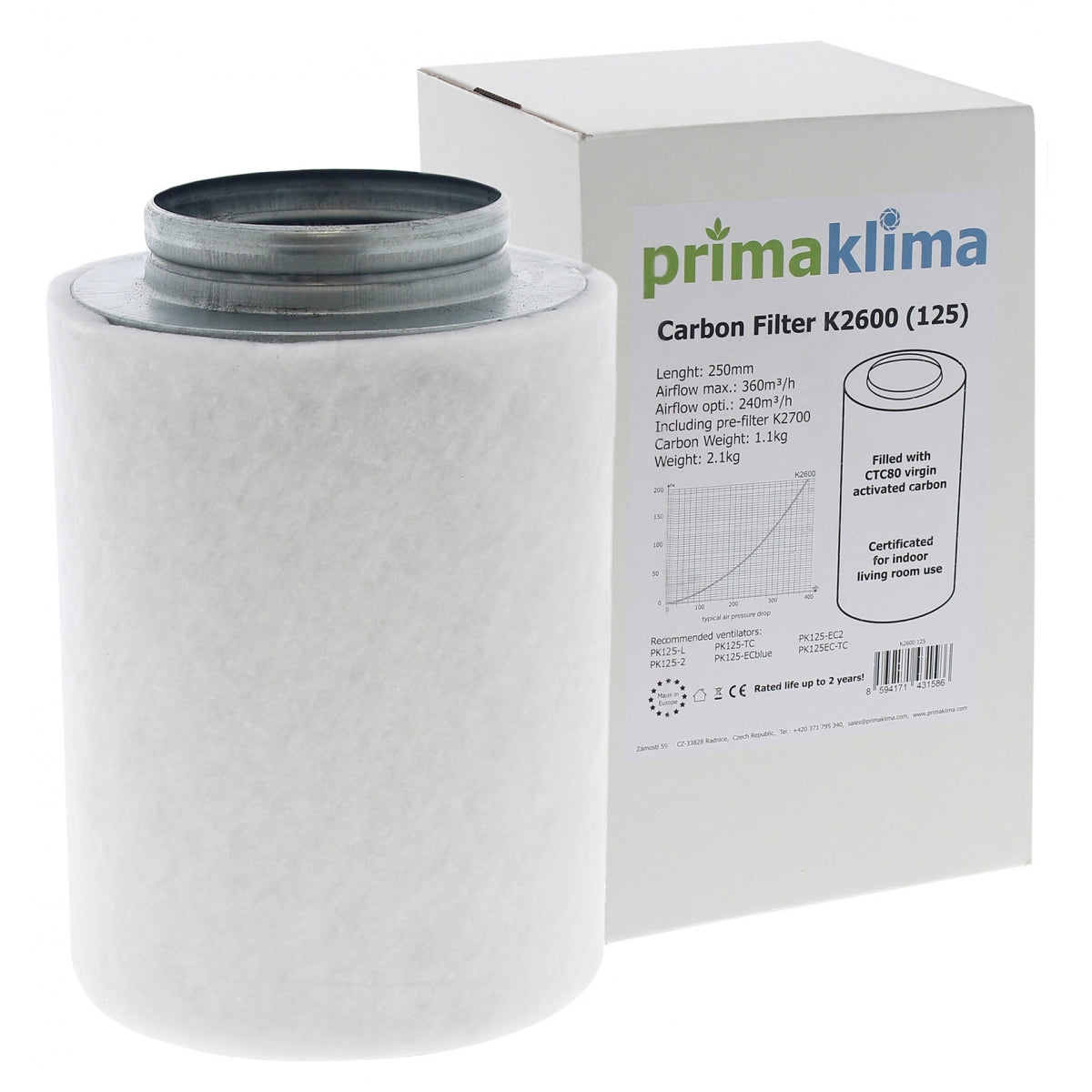 Prima Klima Ecoline K2600 125mm 240-360m3/h
