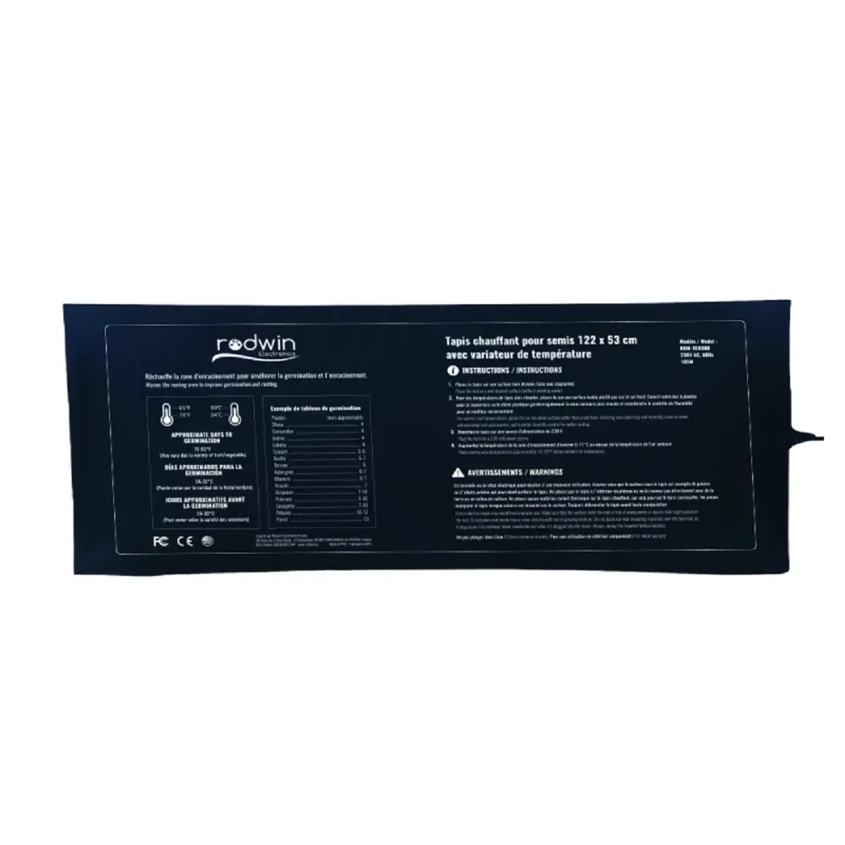 Tapis chauffant Rodwin pour boutures et semis - 122x53cm