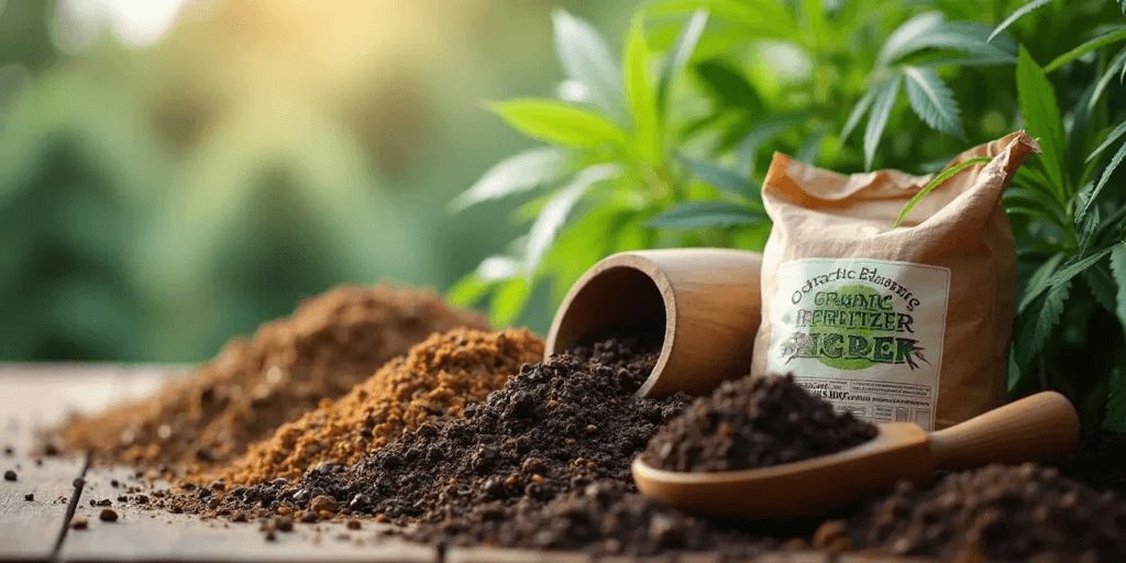 Des engrais pour plantes à autofloraison, posé sur le sol.