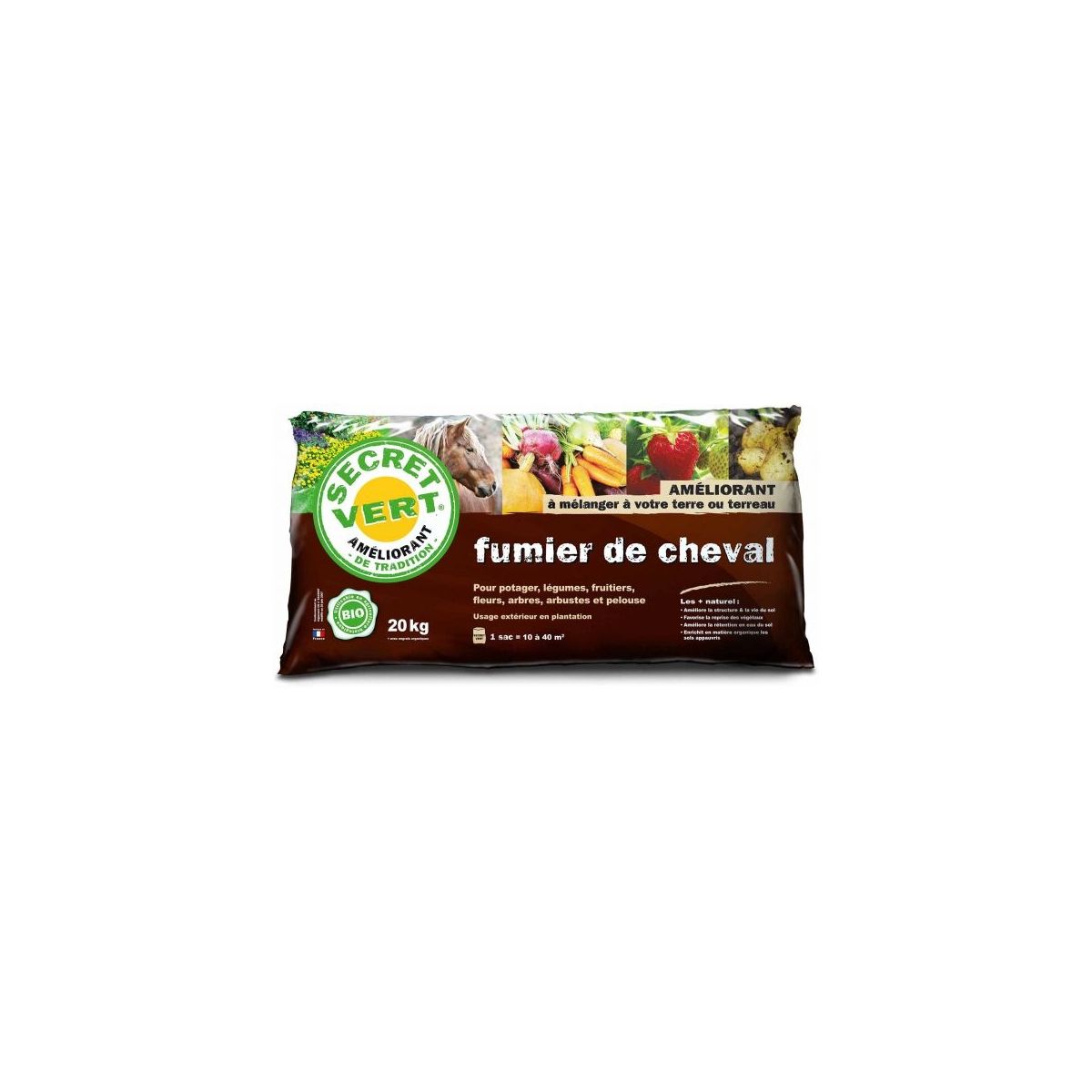 Sac de fumier de cheval Secret Vert 100 % naturel pour potager, verger et jardin
