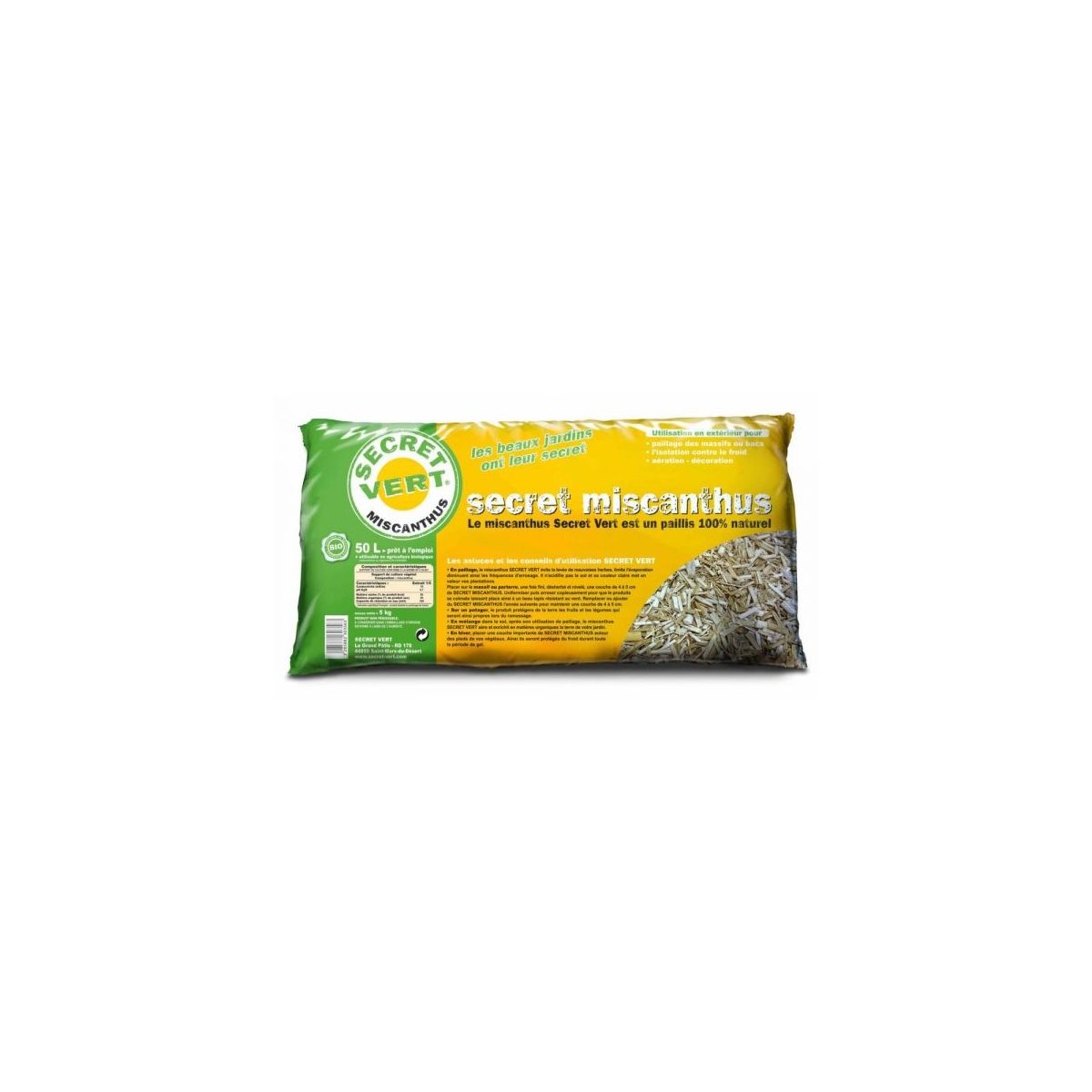 Sac de paillis de miscanthus Secret Vert – paillage décoratif et écologique