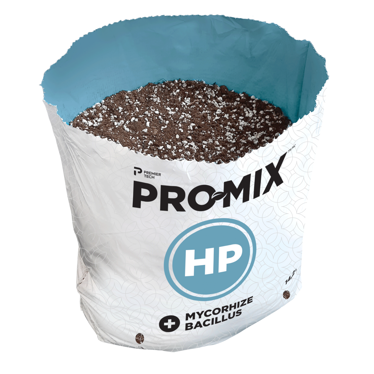 Sac de culture PRO-MIX HP ouvert et rempli de terreau prêt pour semis