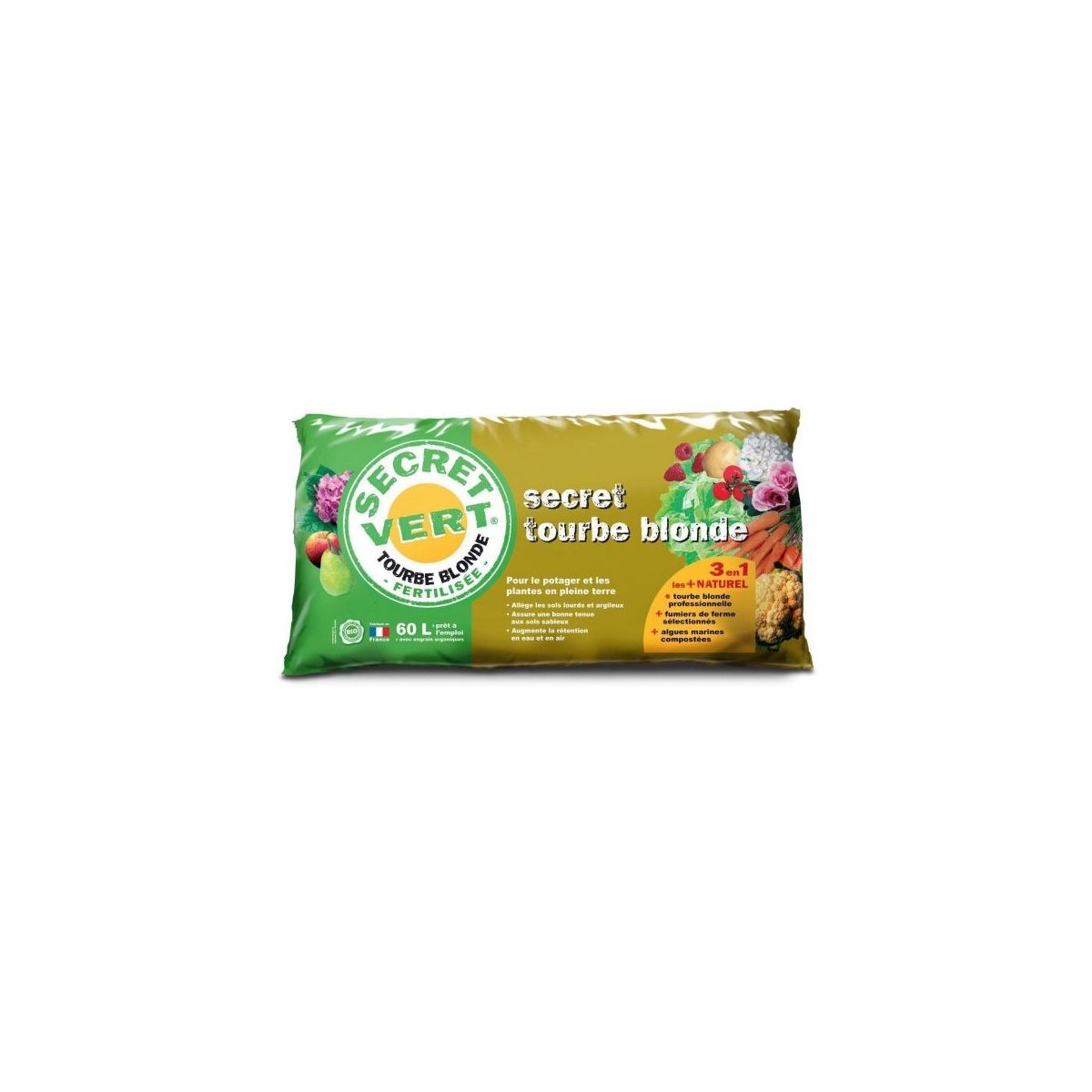 Sac de tourbe blonde enrichie Secret Vert, prêt à l'emploi pour potager et jardin