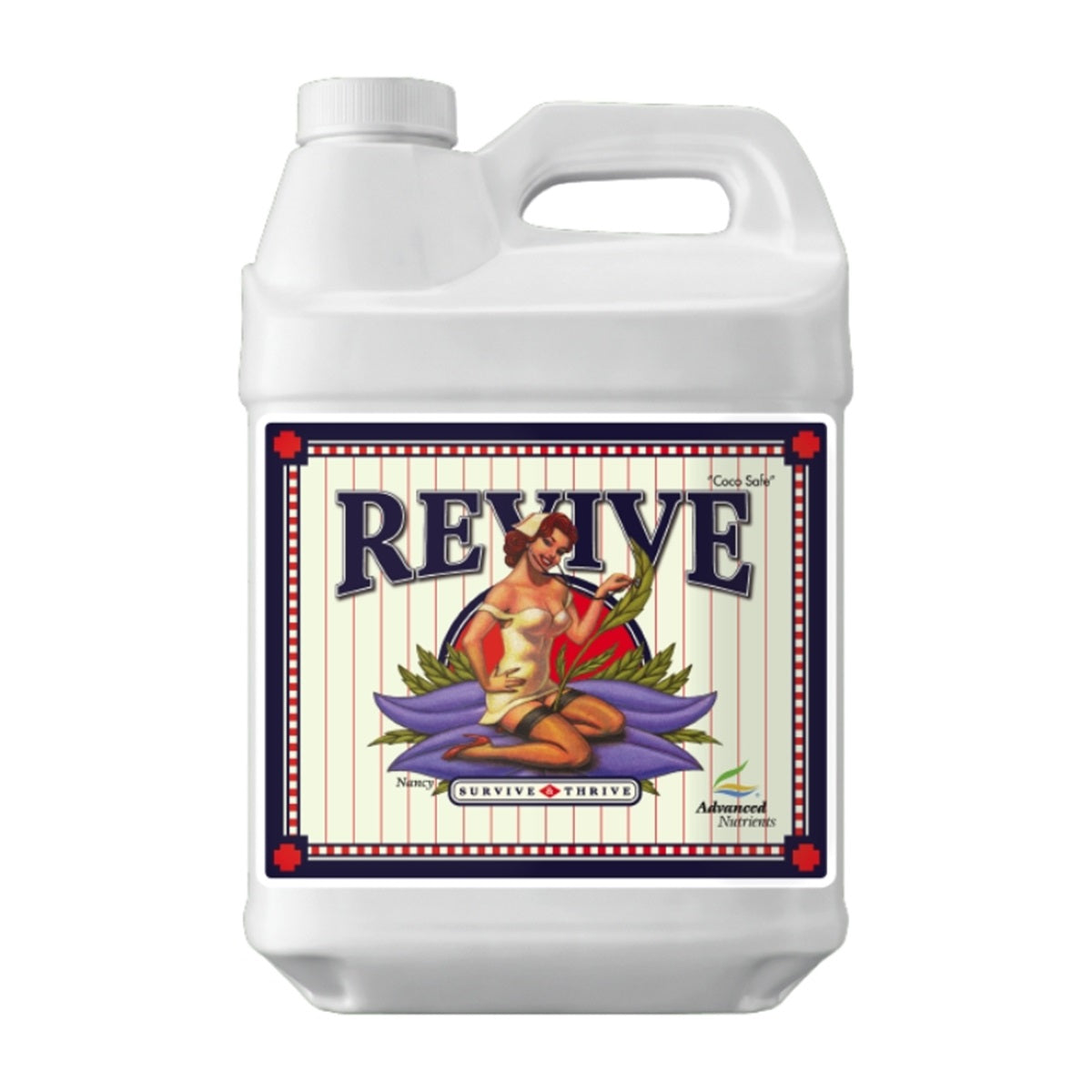 Engrais Advanced Nutrients Revive 500ml avec étiquette vintage, idéal pour corriger les carences en azote, calcium et magnésium des plantes.